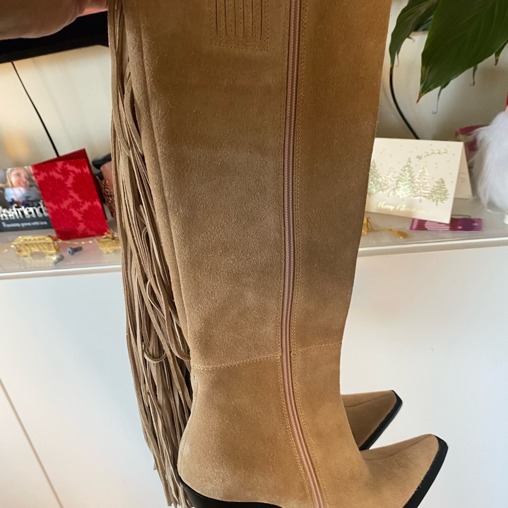 Jeffrey Campbell Women’s Cattle Fringe Knee-High Beige Boots 6.5 New - Picture 4 of 9